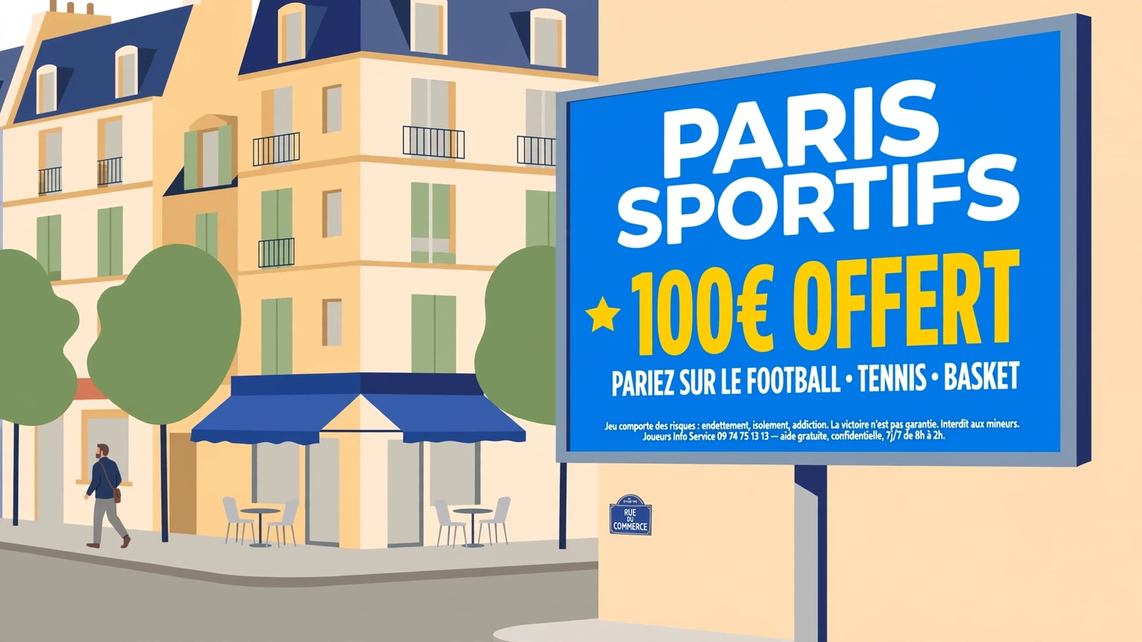 Panneau publicitaire à Paris avec mention légale de jeu responsable