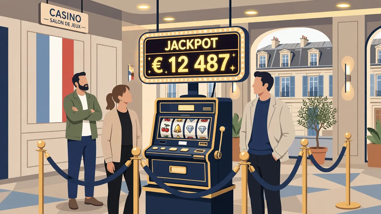 Machine à sous avec indicateur de jackpot lumineux dans un casino français élégant