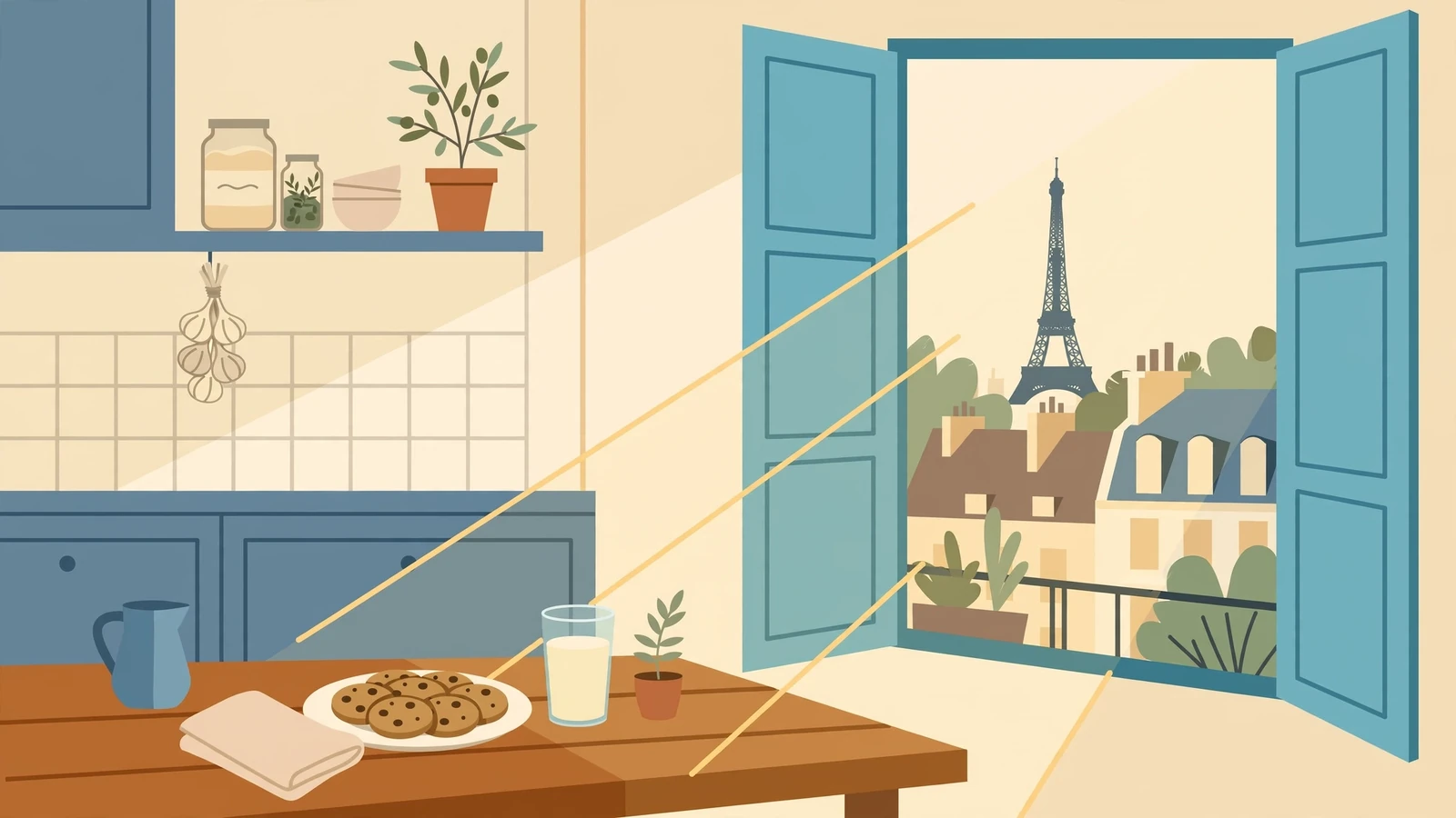 Cuisine française avec biscuits et lumière du jour